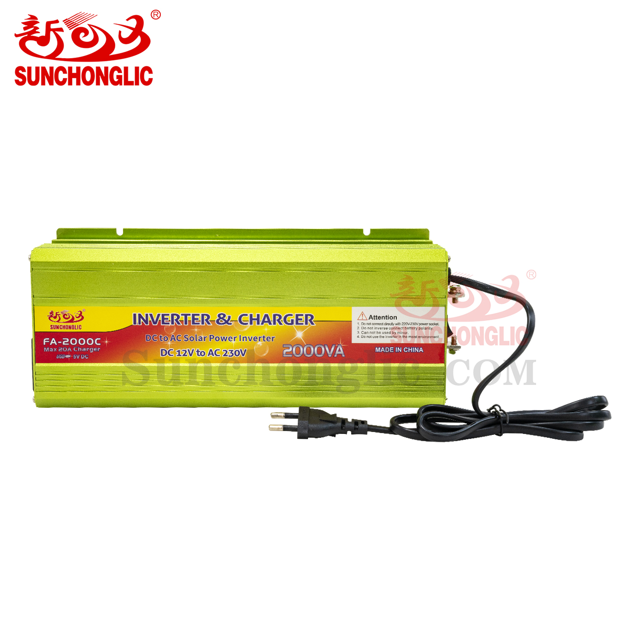 Sunchonglic 12V 220V 2000W dc to ac power inverter with charger 