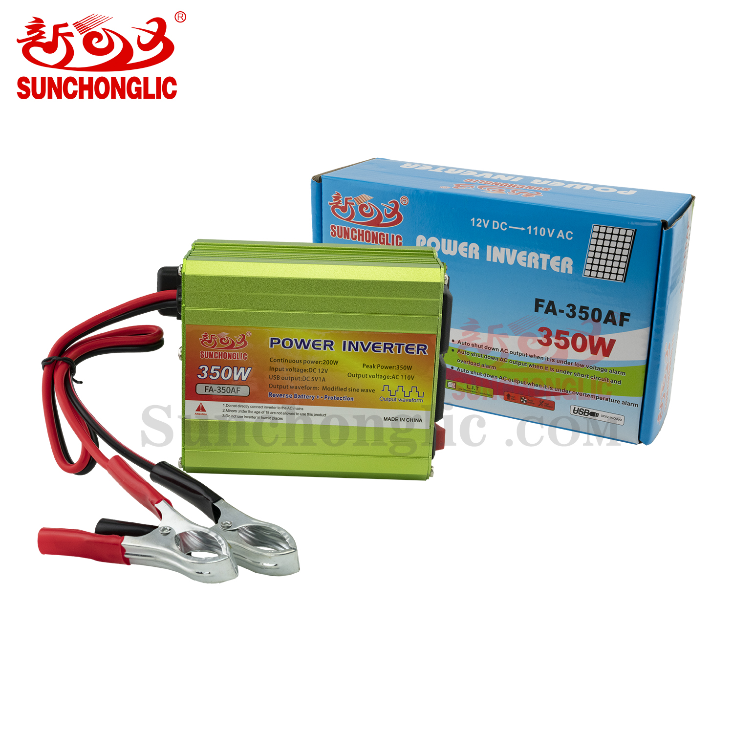 Sunchonglic power inversor 350w 350 watt 12v to 110v 60Hz 350VA off grid modified sine wave power inverter