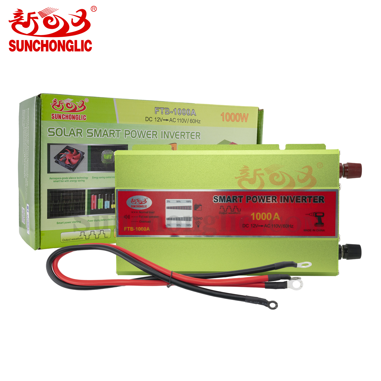 Sunchonglic 12v DC to 110v 110 volt AC 60Hz 1000w 1000 watt smart off grid modified sine wave inversor power inverter