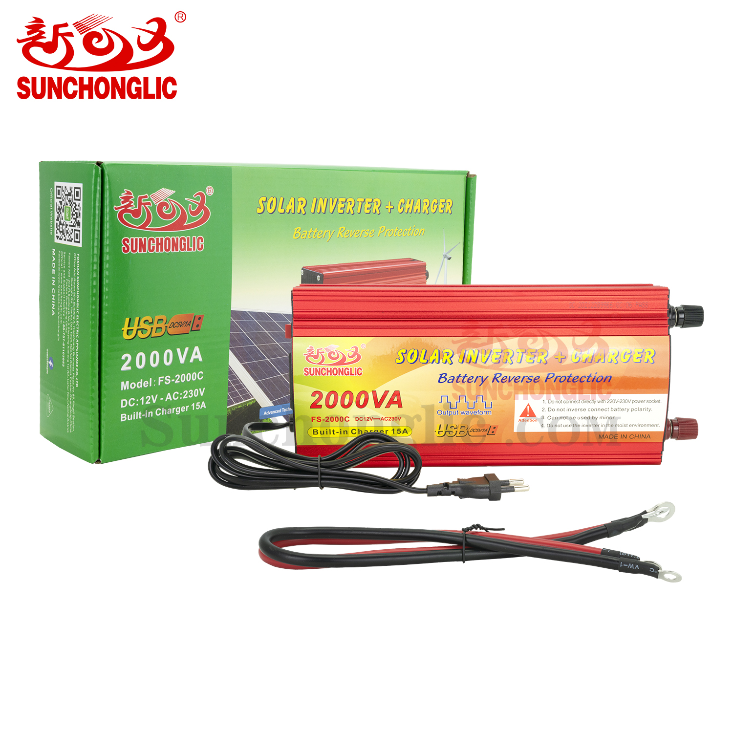 Sunchonglic 2000w 2000va 12v 220v dc ac modify sine wave off grid power inverter with 15A AC charger