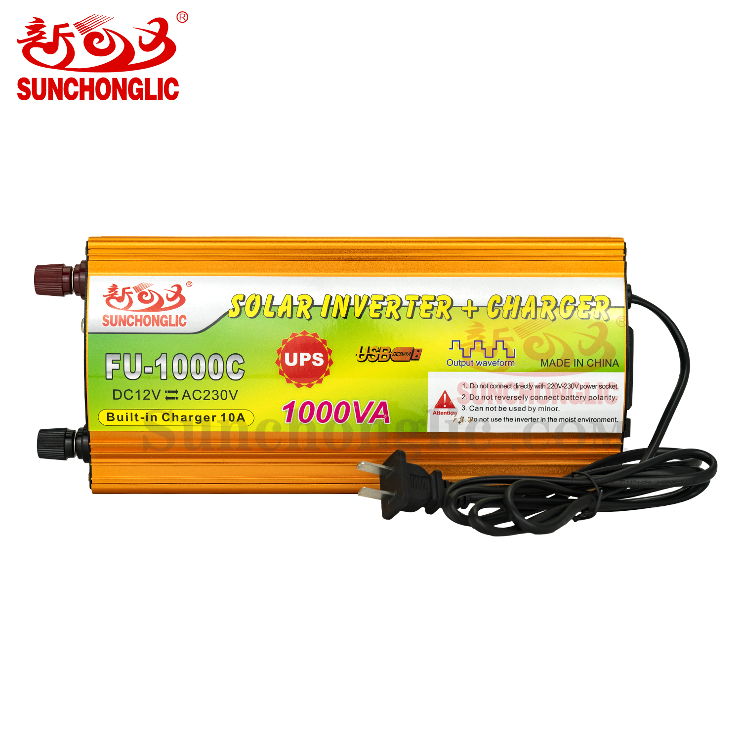 Sunchonglic 12v 220v dc to ac 1000w 1000va ups inverter modified sine wave solar power inverter with AC charger