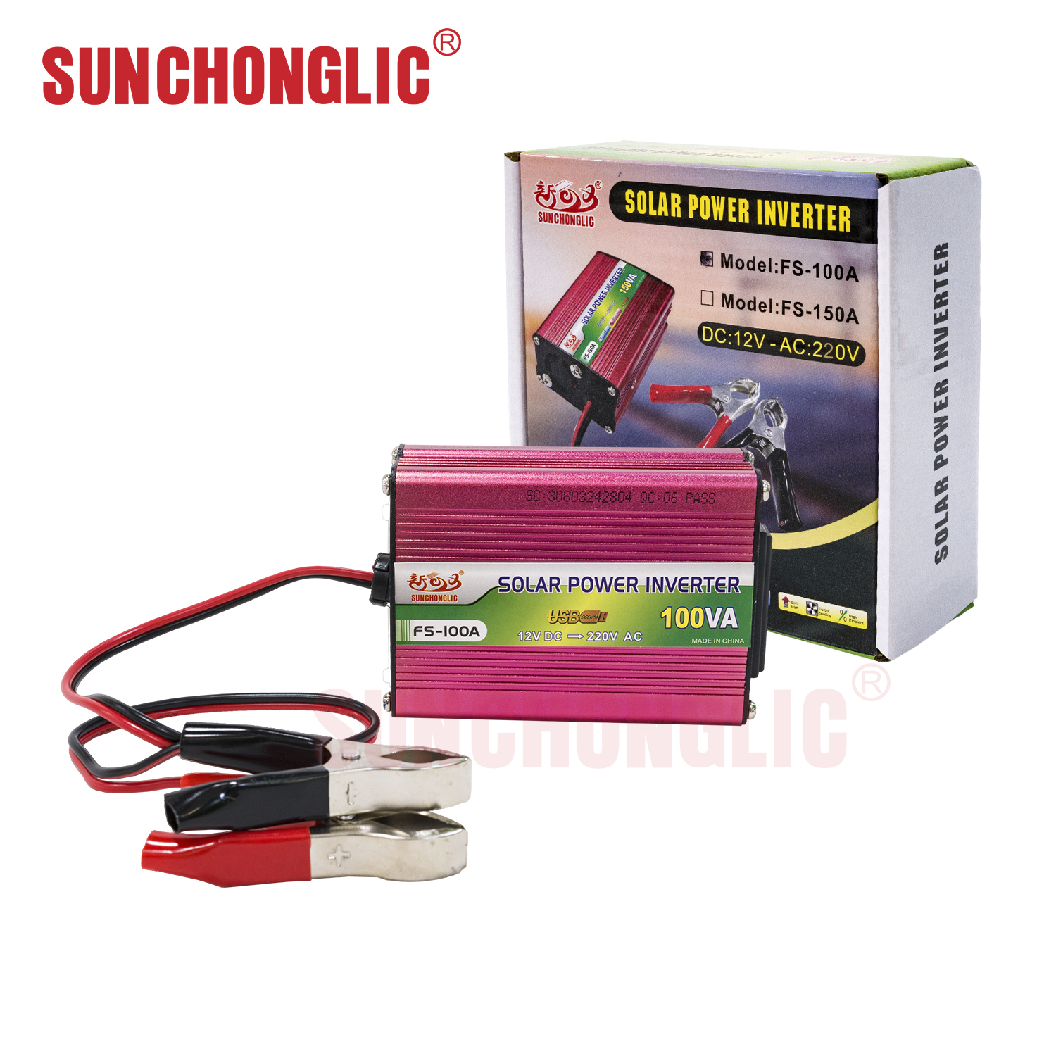 Sunchonglic home inverter dc to ac 12v 220v 100w 100va modified sine wave car power inverter