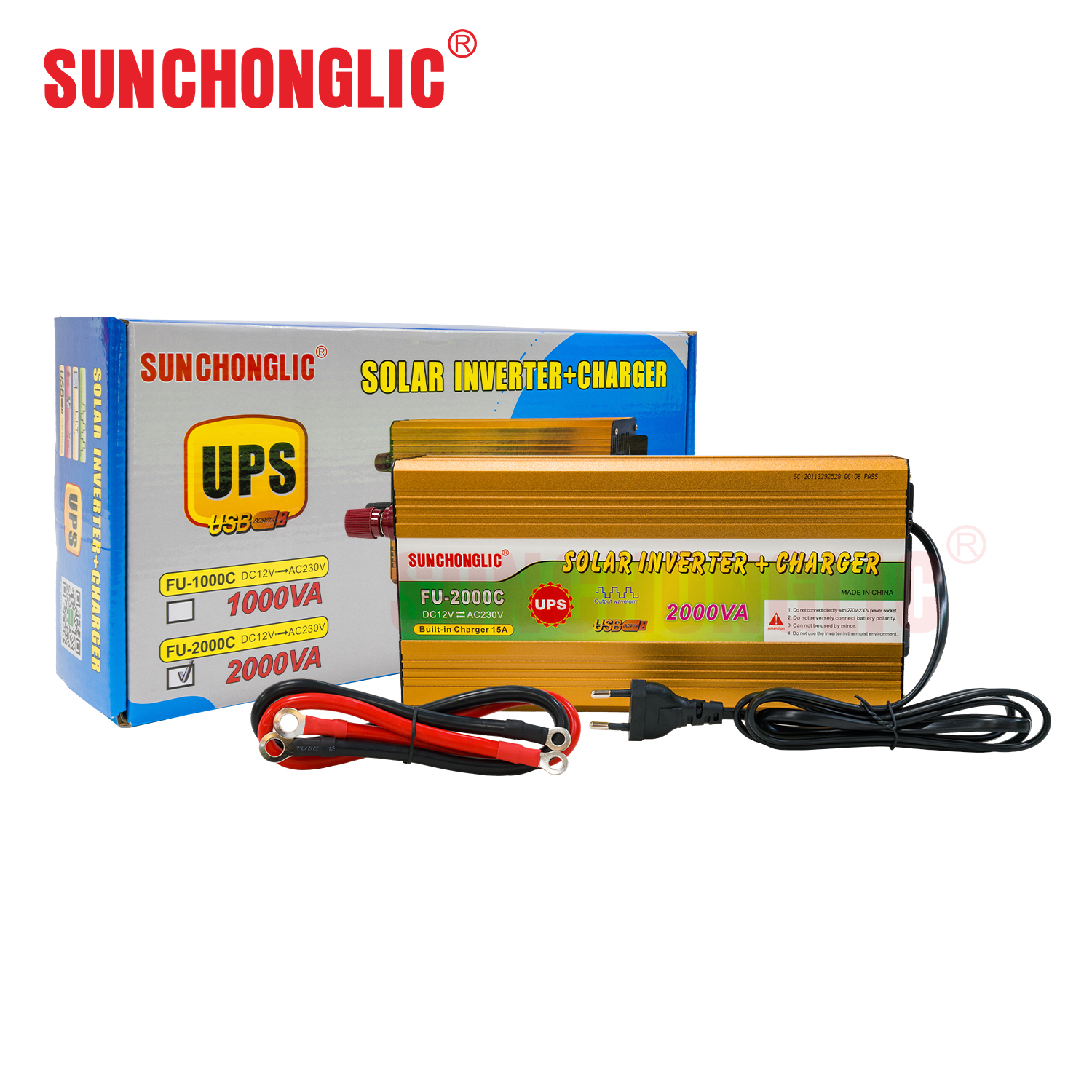 Sunchonglic inverter ups 12v to 220v 2000w 2000va modified sine wave ups inverter charger