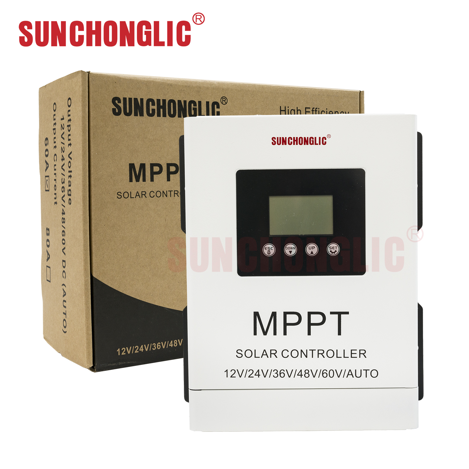Sunchonglic 12v 24v 48v 60v auto 60A 60 amp charge controller Max PV 180V mppt solar charger controller